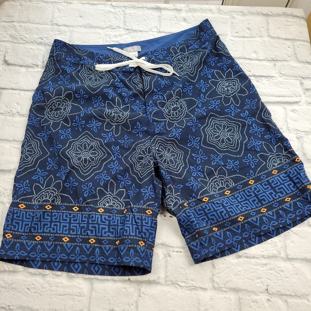 Mens Utility Brand Boho Blue Medallion Tile Print Board Shorts size 36